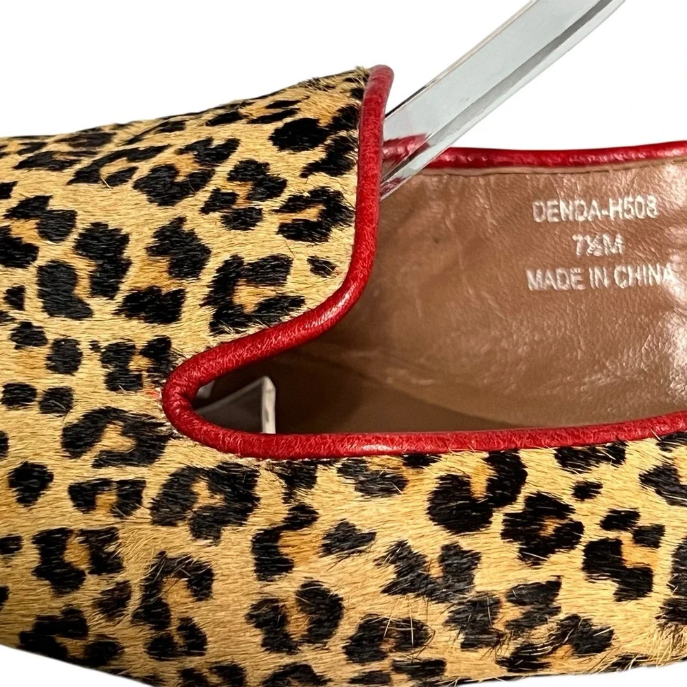 Donald J Pliner Denda Leather Leopard Print Loafers Flats Womens 7.5 Red Accents